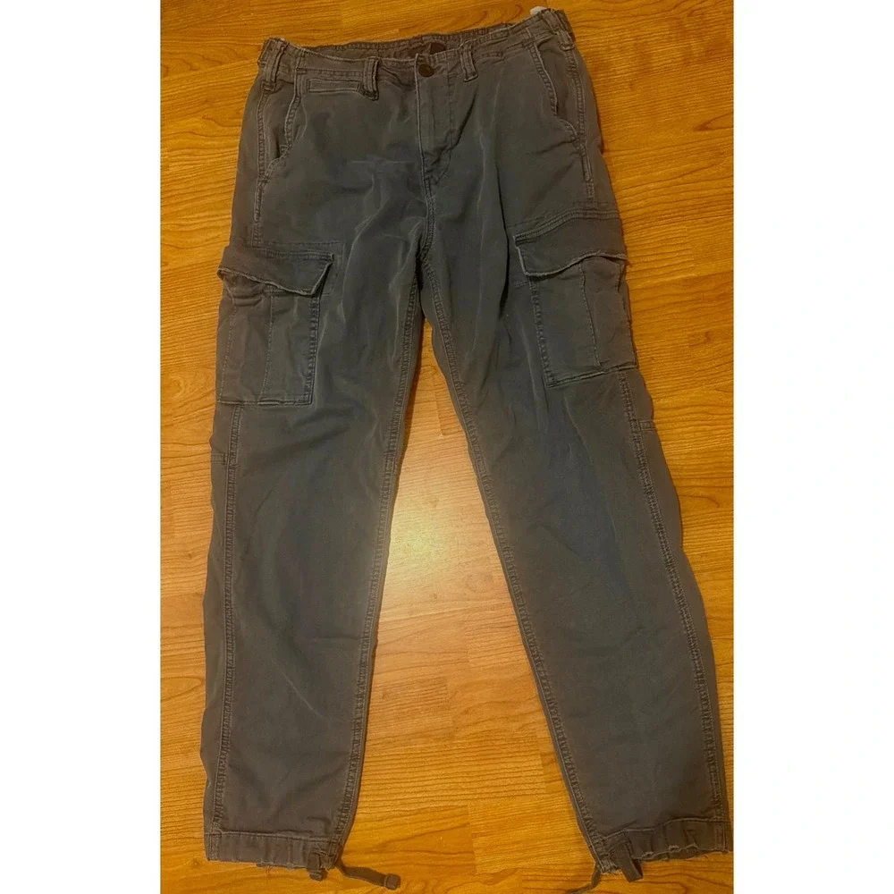 American Eagle Outfitters Flex Cargo Pants Gray Blue Straight Leg Size 30x32